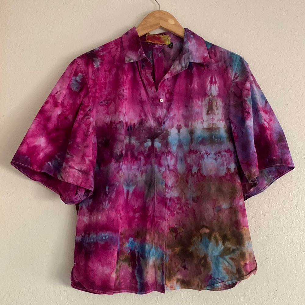 Tie-Dye Cotton Puff-Sleeve Blouse (one of a kind)